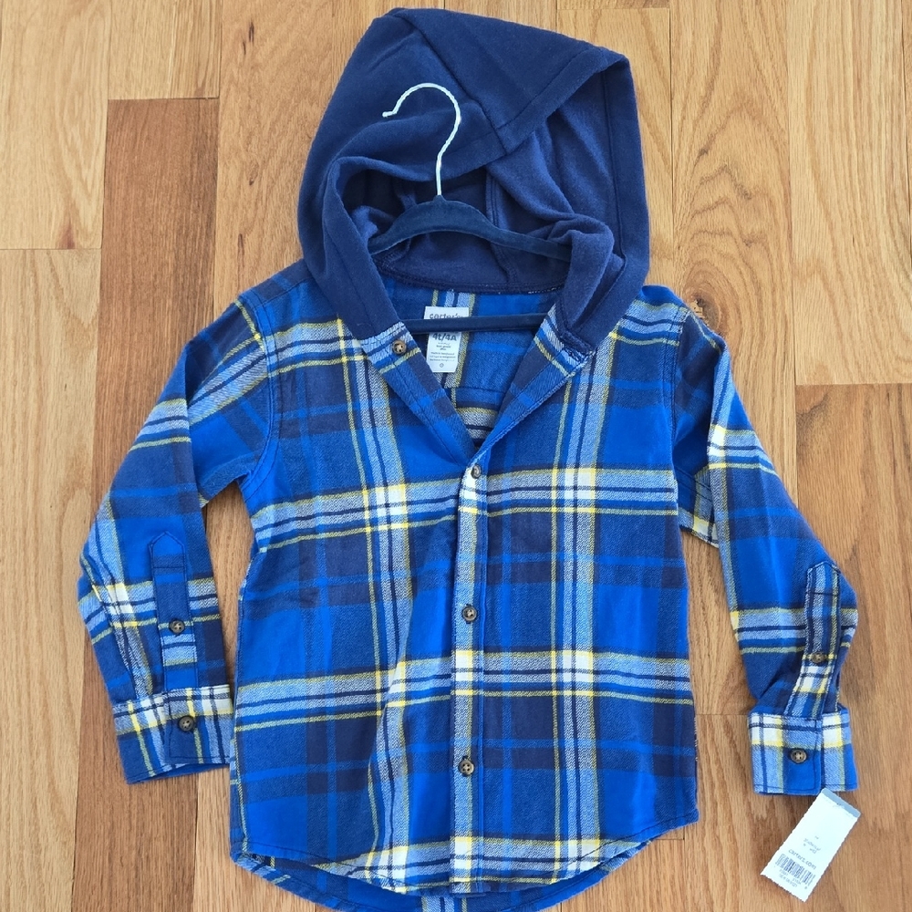 Blue Plaid Kids Hooded Shirt